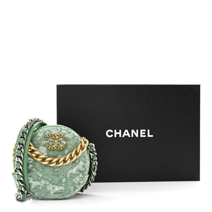 Chanel Sequin Chanel 19 Round Clutch With Chain Green Green 11 of 11