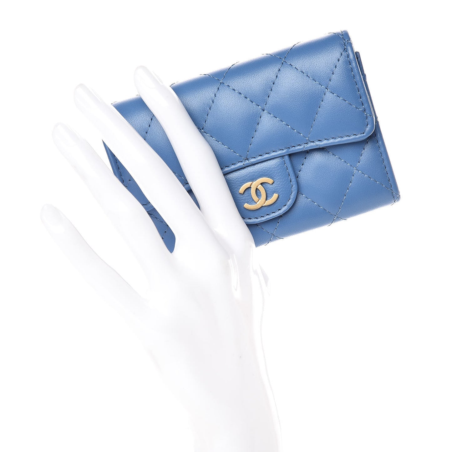 Lambskin Quilted Card Holder Wallet Blue
