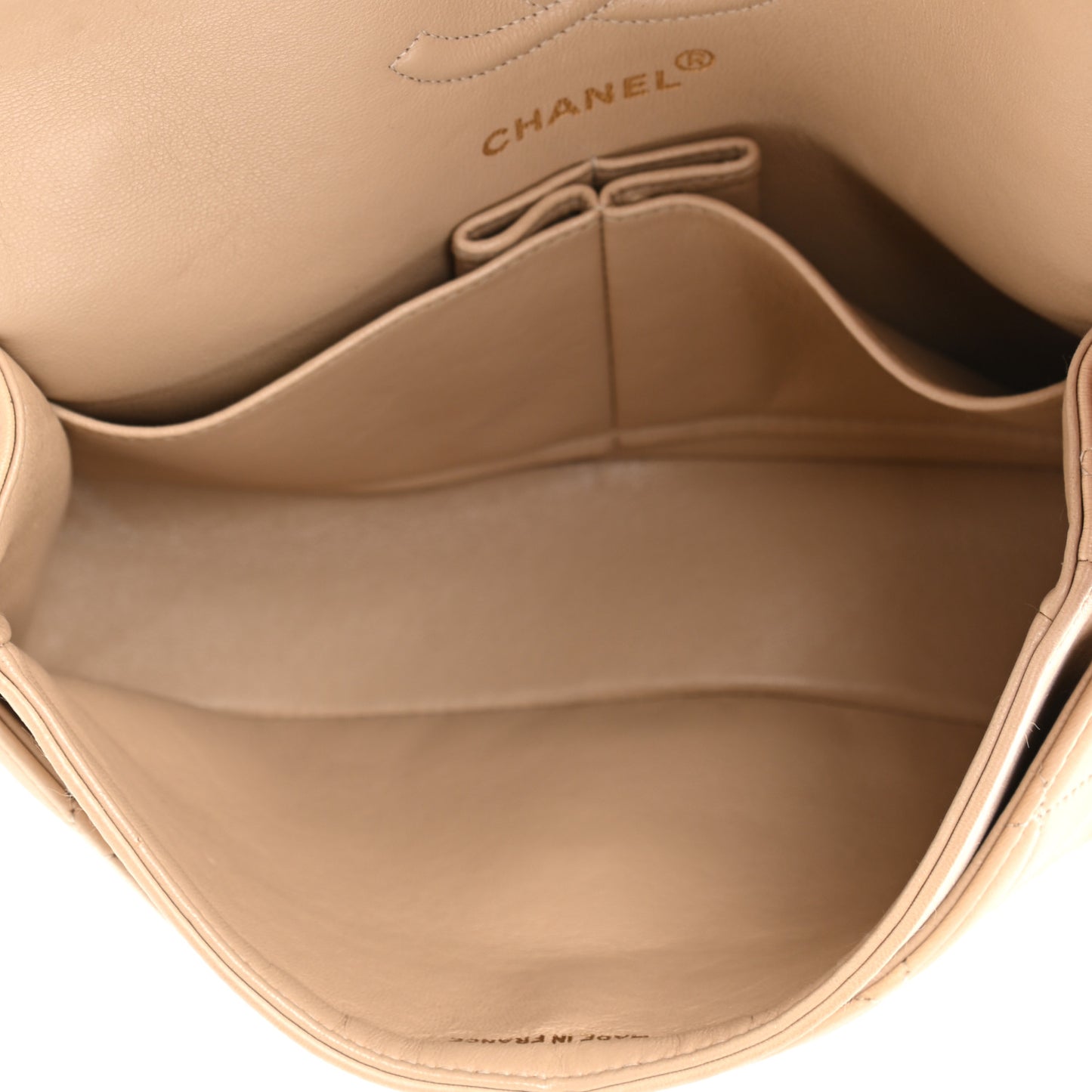 Lambskin Quilted Small Double Flap Beige
