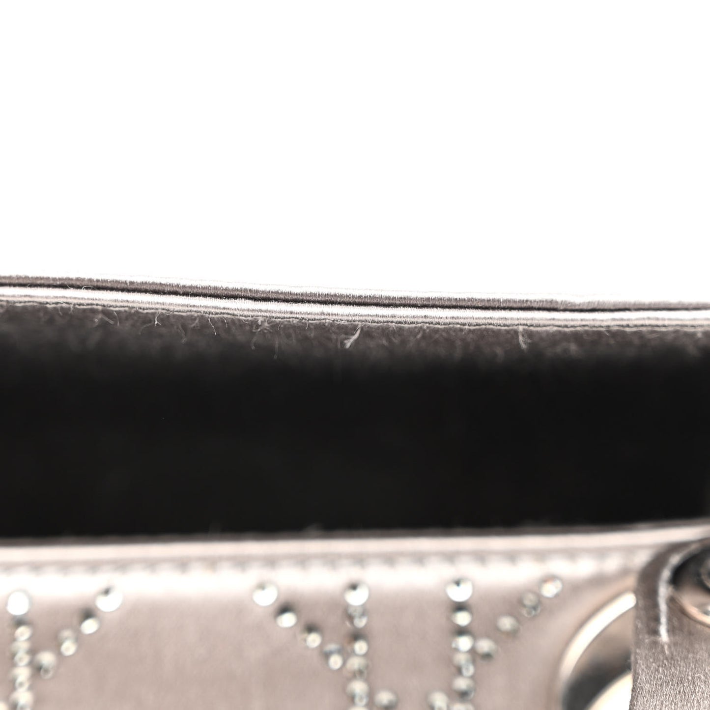 Satin Crystal Cannage Mini Lady Dior Gray