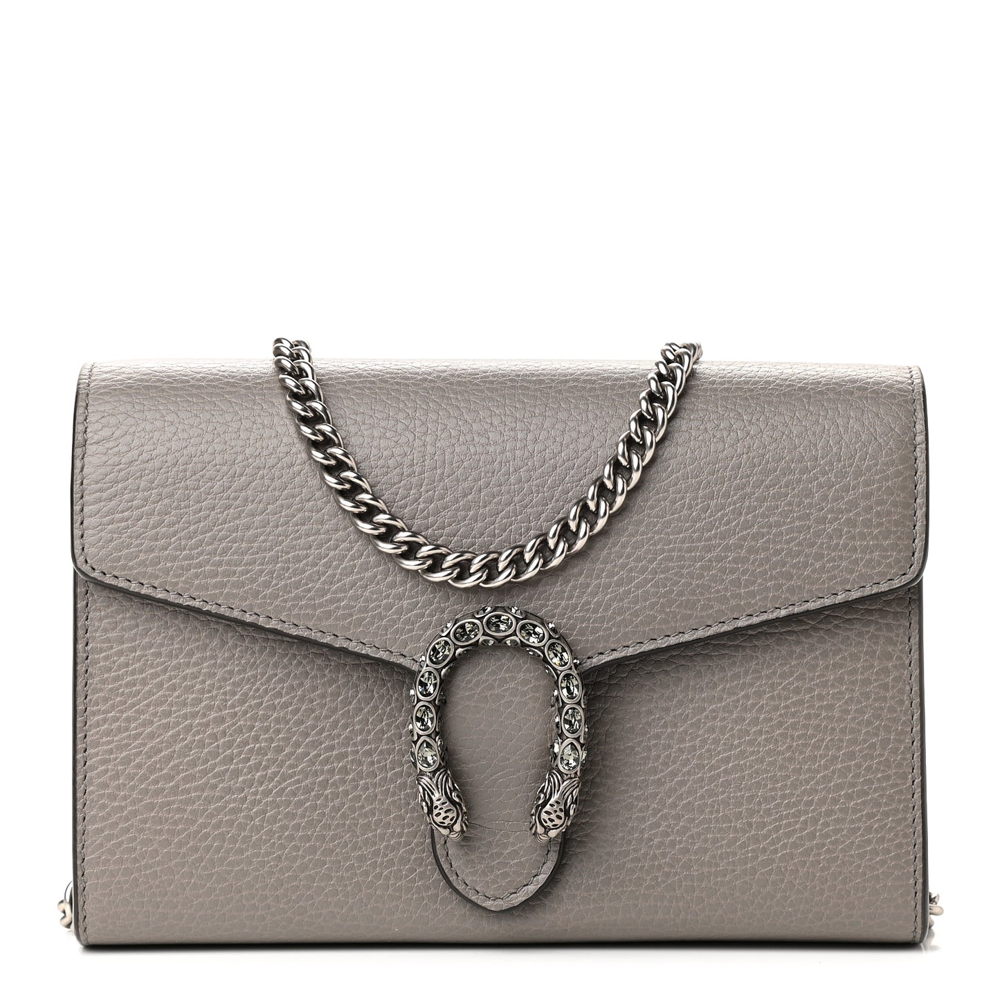 Dollar Calfskin Crystal Mini Dionysus Chain Wallet Dusty Grey Black Diamond