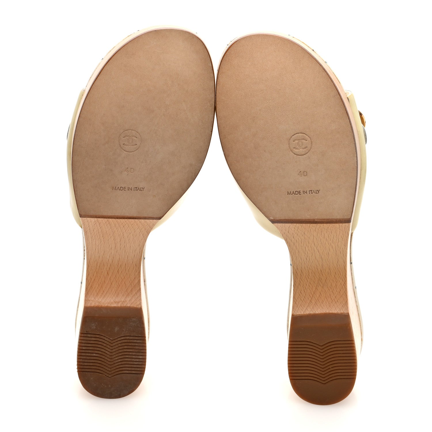 Chanel Patent Calfskin Wood CC Mules 40 Off White 6 of 9