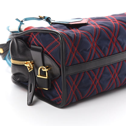 Prada Tessuto Nylon Quilted Impunturato Bauletto Baltico Fuoco 7 of 8