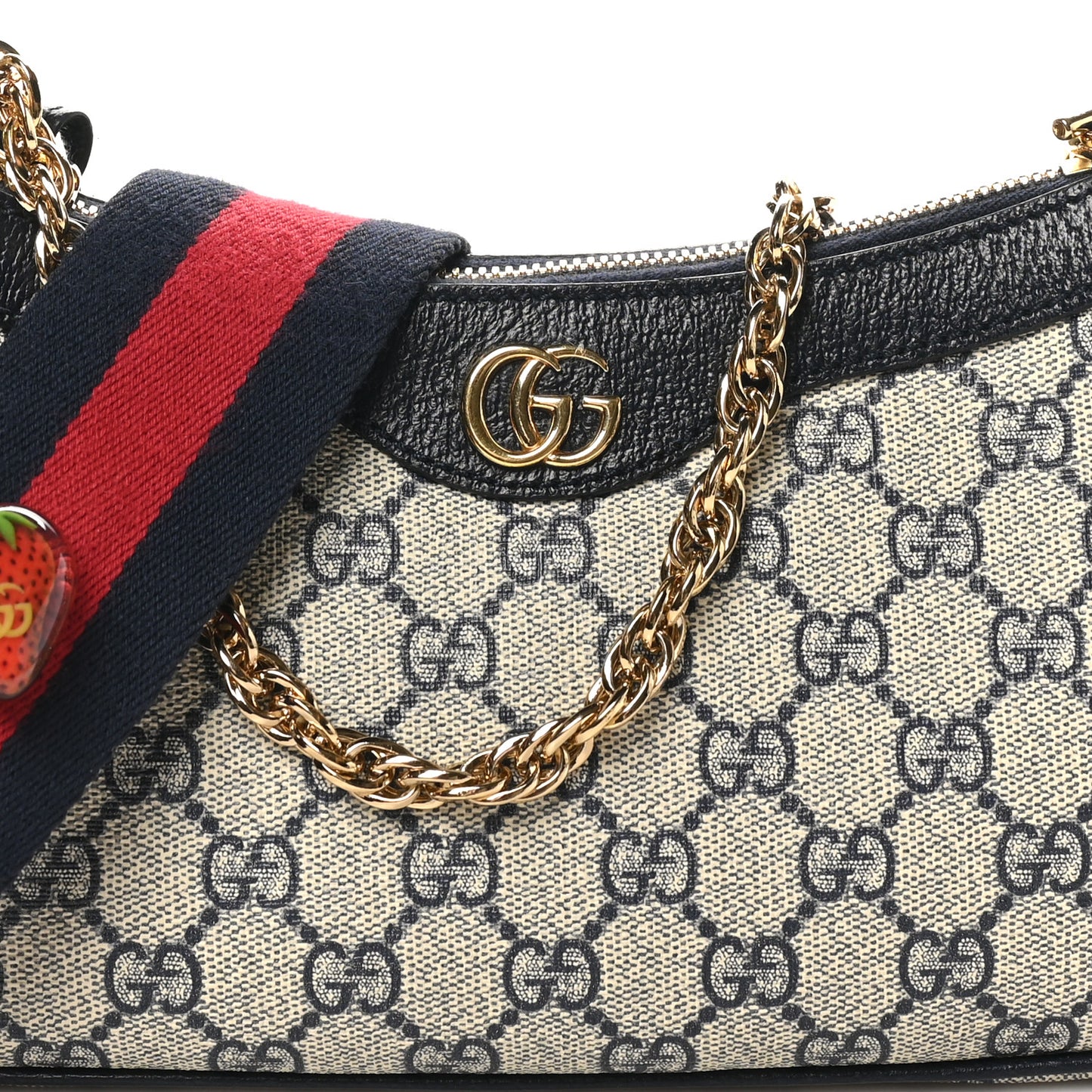 GG Supreme Monogram Textured Dollar Calfskin Web Small Ophidia GG Handbag Beige Blue