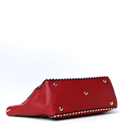 Valentino Garavani Pebbled Calfskin Medium Rockstud Tote Red 3 of 5