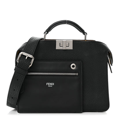 Fendi Cuoio Romano Vitello Cover Glazed Fabric Bi-Color FF 1974 Mini Peekaboo I SEE U Satchel Black Mimosa Tobacco Moro 1 of 11
