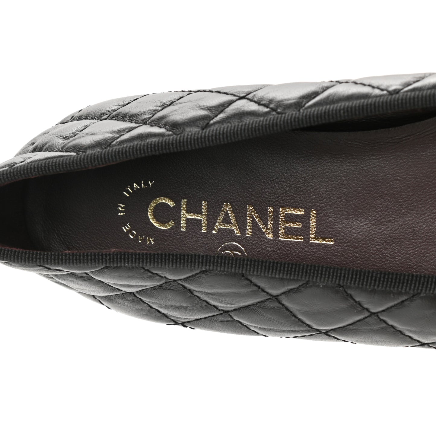 Aged Calfskin Quilted Cap Toe Ballerina Flats 41 Black