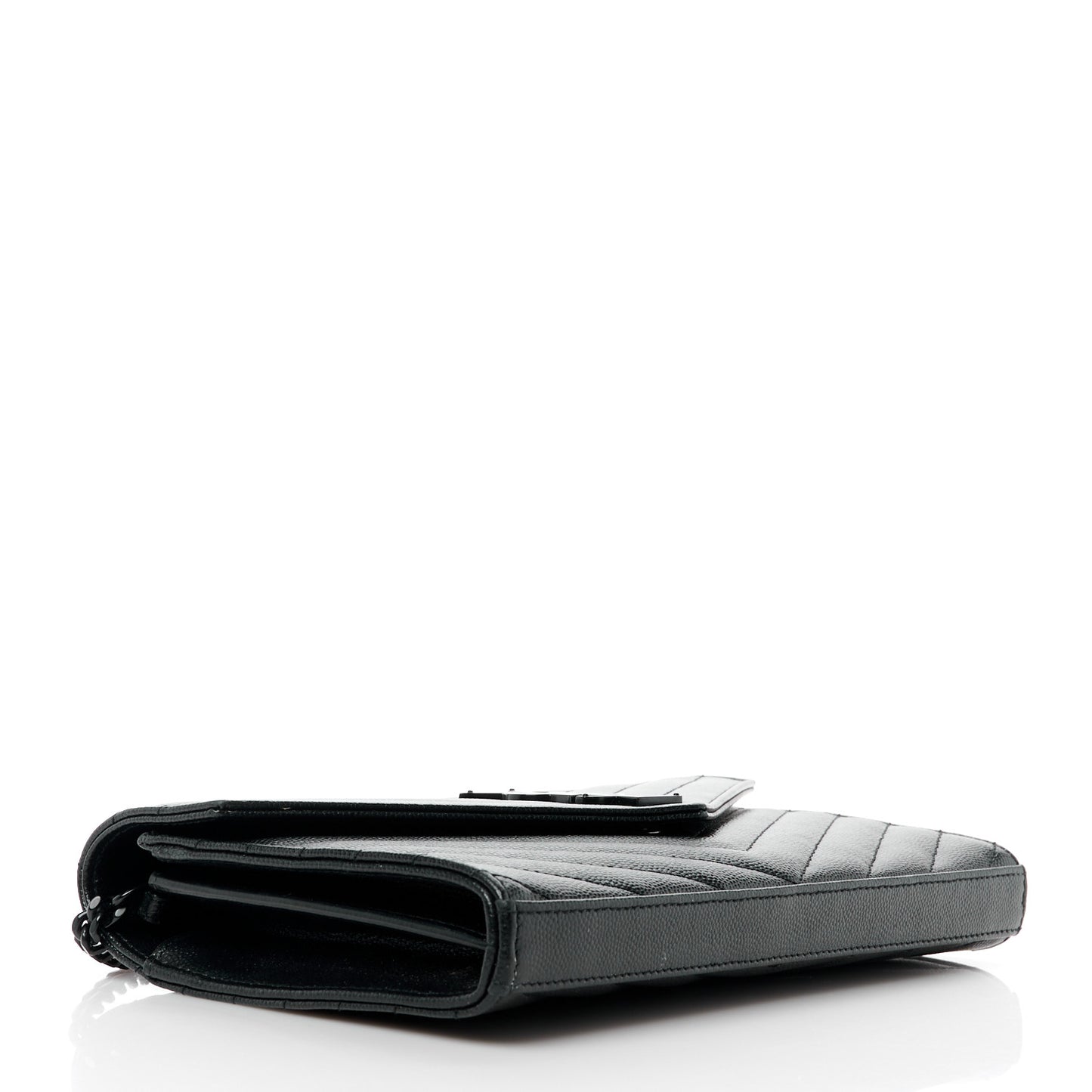 Grain De Poudre Matelasse Chevron Monogram Monochrome Chain Wallet Black