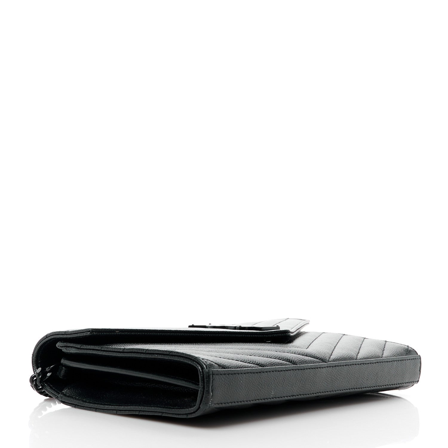 Saint Laurent Grain De Poudre Matelasse Chevron Monogram Monochrome Chain Wallet Black 4 of 15