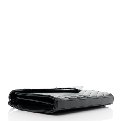 Saint Laurent Grain De Poudre Matelasse Chevron Monogram Monochrome Chain Wallet Black 4 of 15