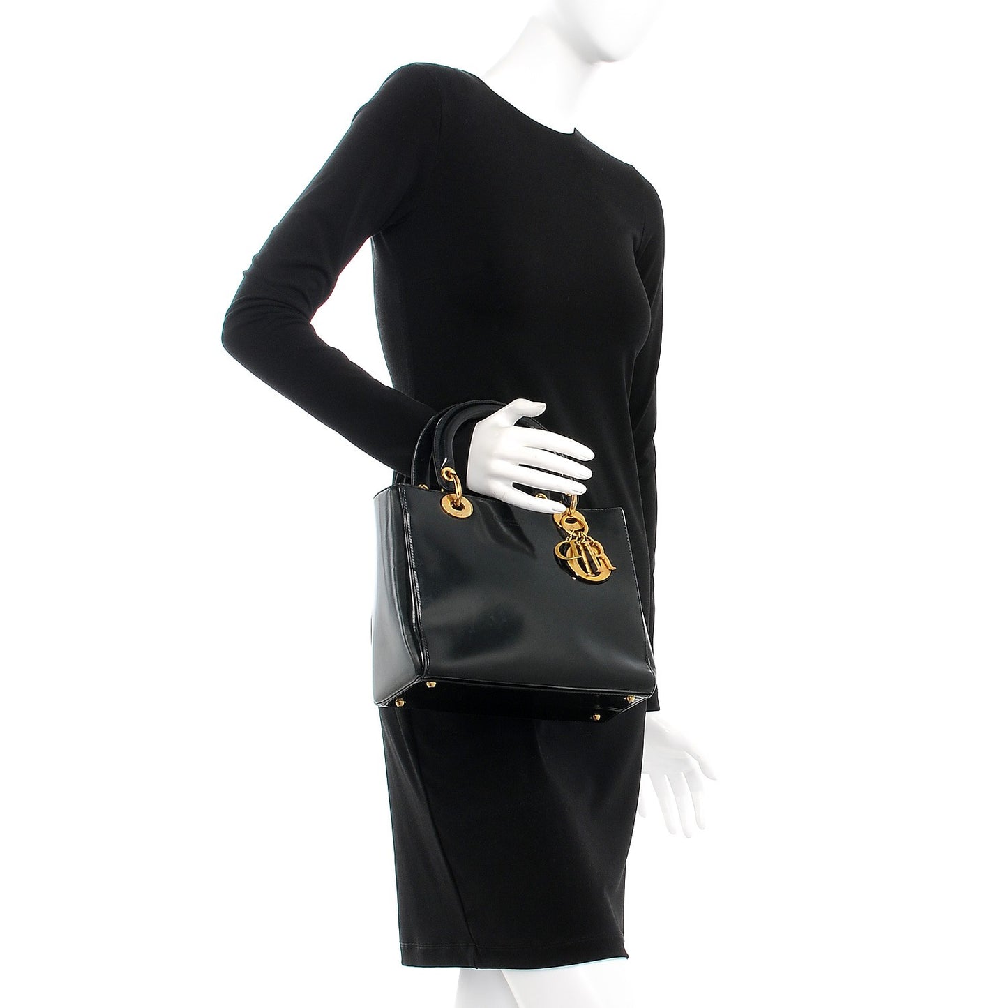 Vintage Patent Medium Lady Dior Black