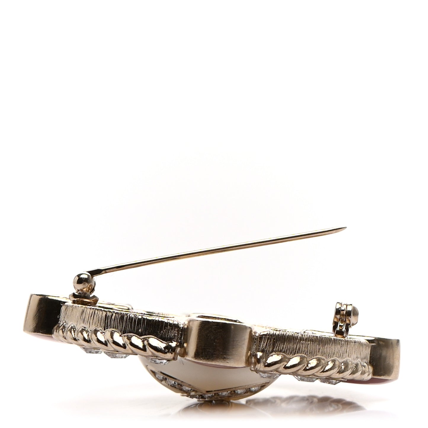 Crystal Pearl Enamel CC Brooch Gold Pink