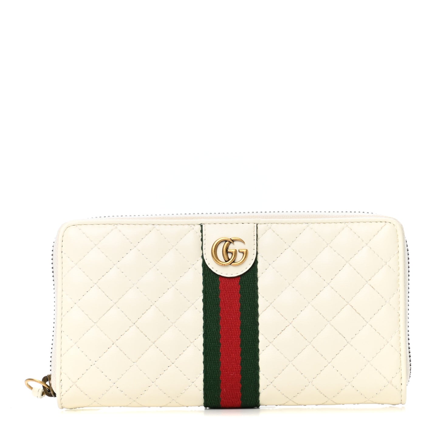 Calfskin Web Trapuntata GG Zip Around Wallet Off White