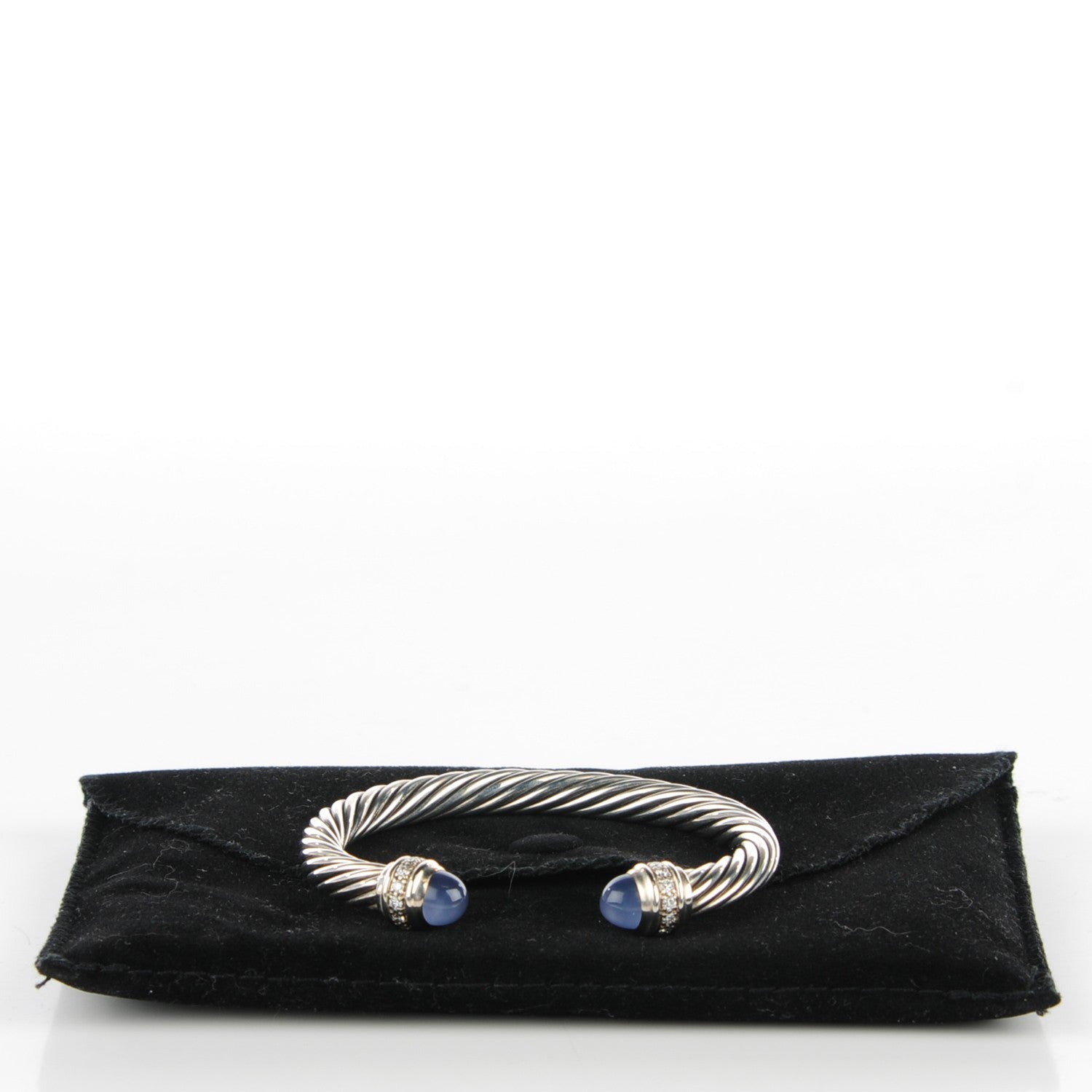 David Yurman Sterling Silver Diamond Chalcedony 7mm Cable Classics Bracelet 7 of 7