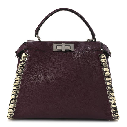 Fendi Cuoio Romano Elaphe Selleria Lace Up Bi-Color Medium Peekaboo Iconic Satchel Bordeaux Grigio Polvere Natural 1 of 12