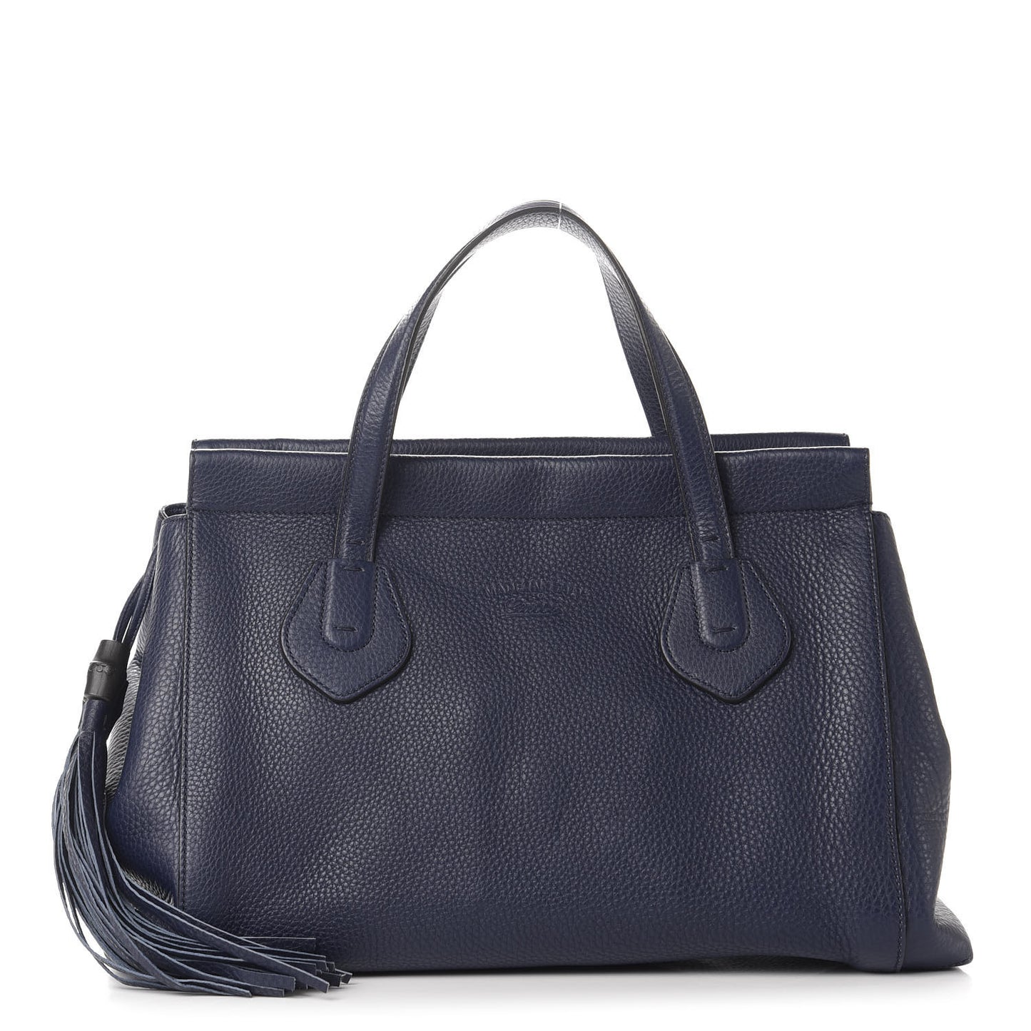 Pebbled Calfskin Large Lady Tassel Top Handle Bag Dark Blue