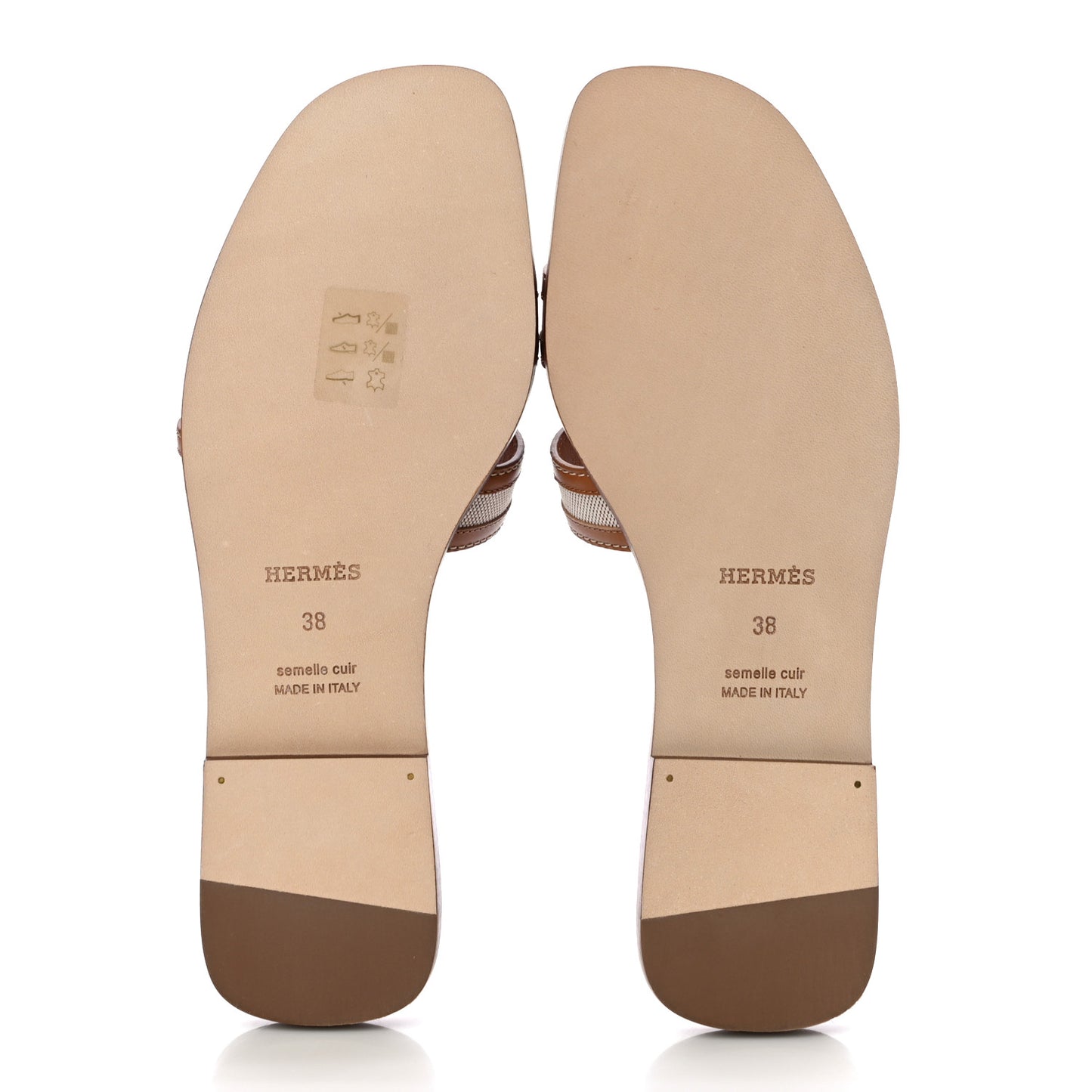 Calfskin Canvas Oran Sandals 38 Noisette Beige Dore