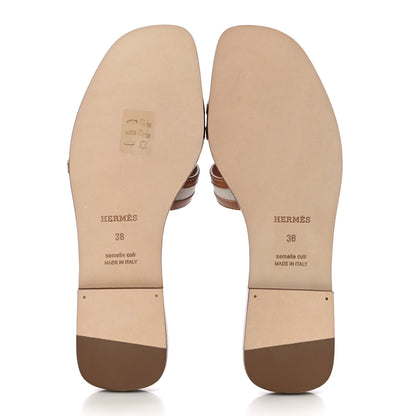 Hermes Calfskin Canvas Oran Sandals 38 Noisette Beige Dore 6 of 10