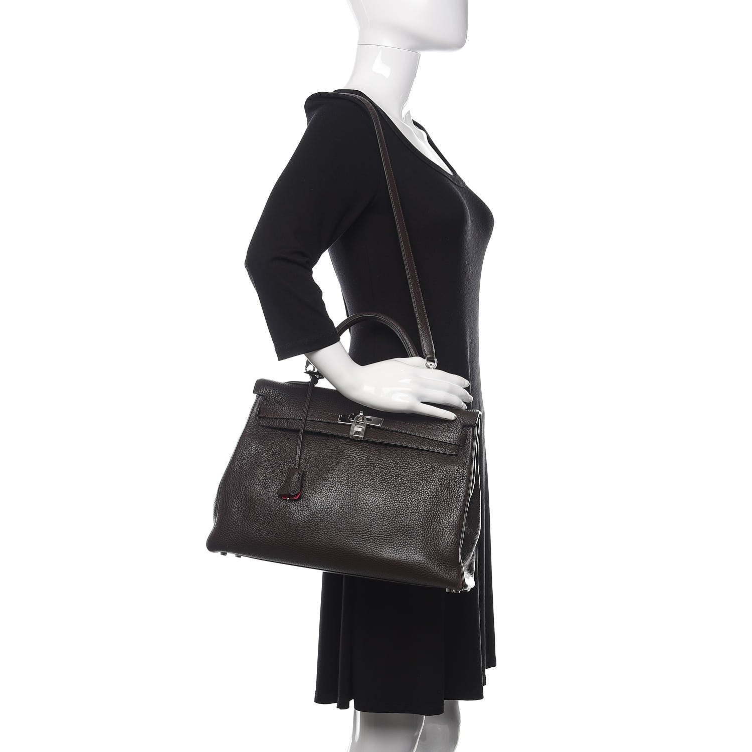 Hermes Taurillon Clemence Kelly Retourne 35 Chocolate Rose Shocking 2 of 13