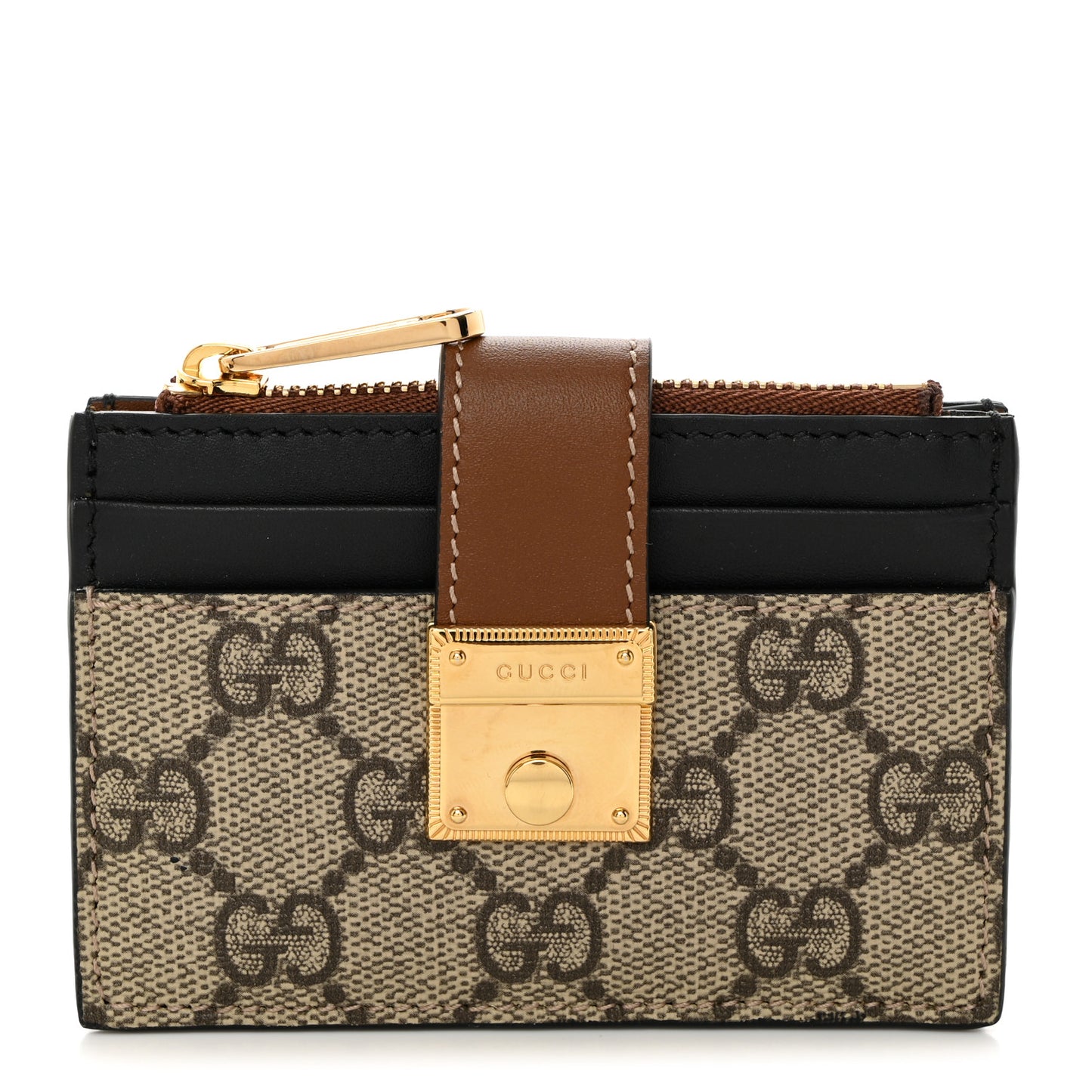 GG Supreme Monogram Padlock Card Case Beige Ebony