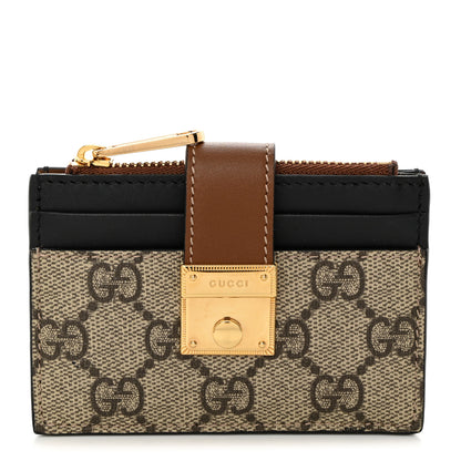 Gucci GG Supreme Monogram Padlock Card Case Beige Ebony 1 of 7