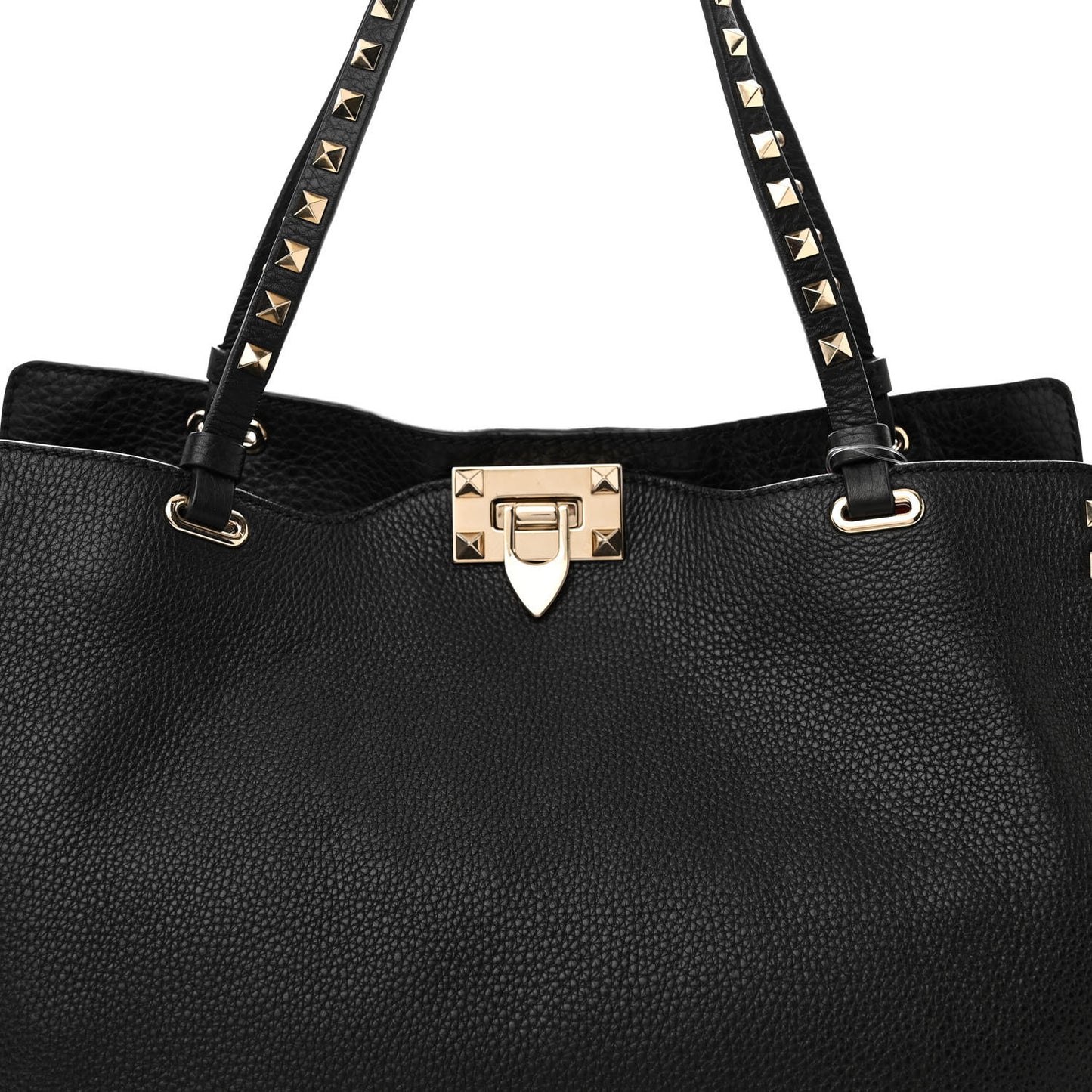 Pebbled Calfskin Medium Rockstud Tote Black