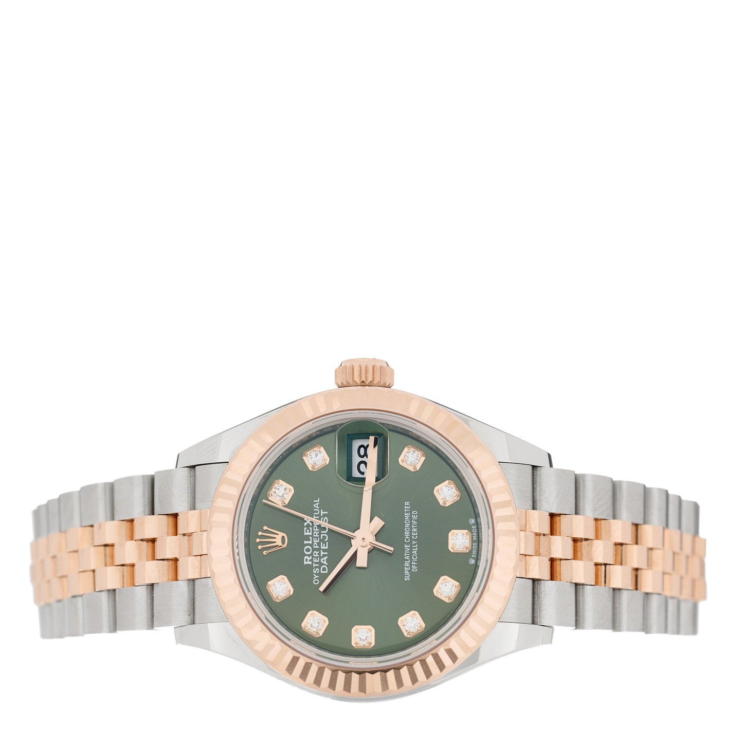 Stainless Steel 18K Everose Gold Diamond 28mm Oyster Perpetual Datejust Watch Green 279171
