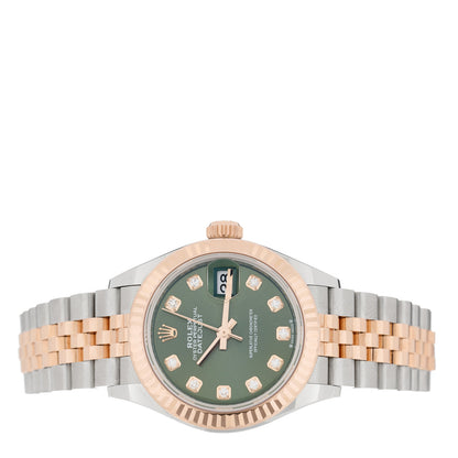 Rolex Stainless Steel 18K Everose Gold Diamond 28mm Oyster Perpetual Datejust Watch Green 279171 2 of 5