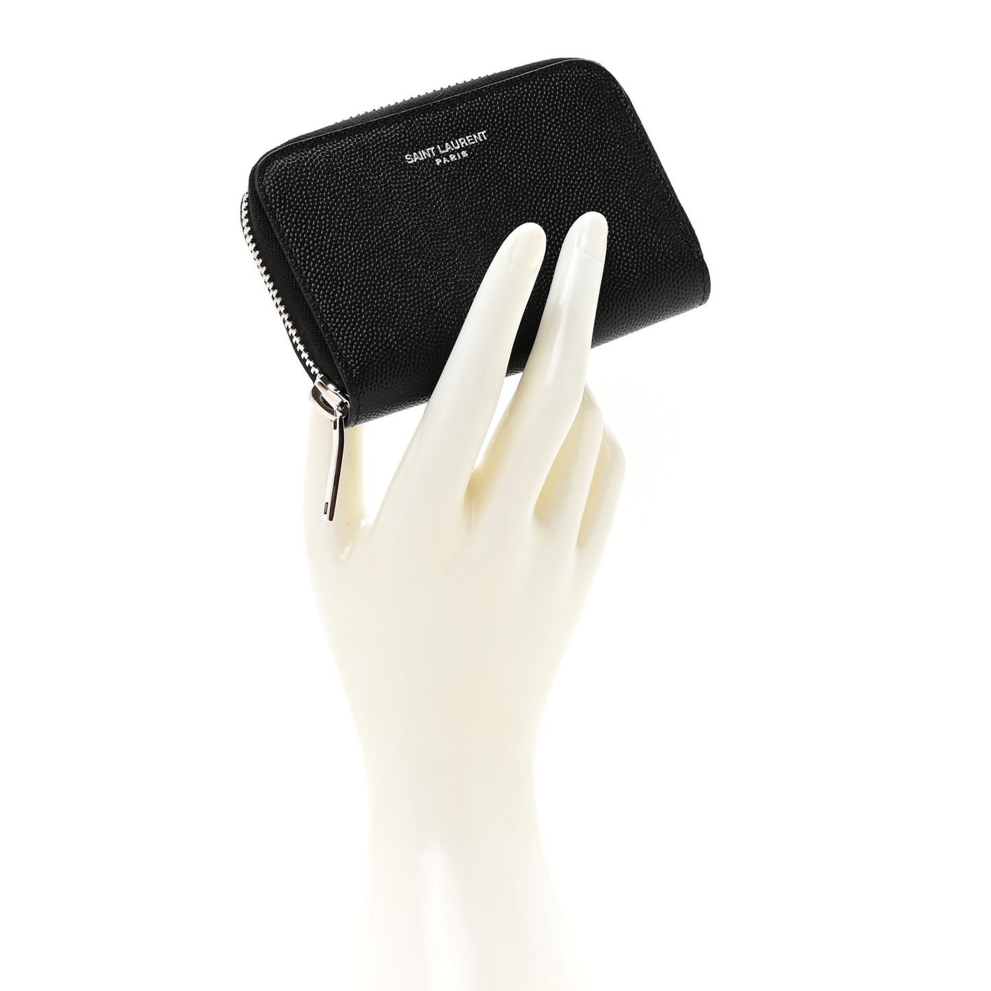 Grained Calfskin Rive Gauche Compact Zip Around Wallet Black