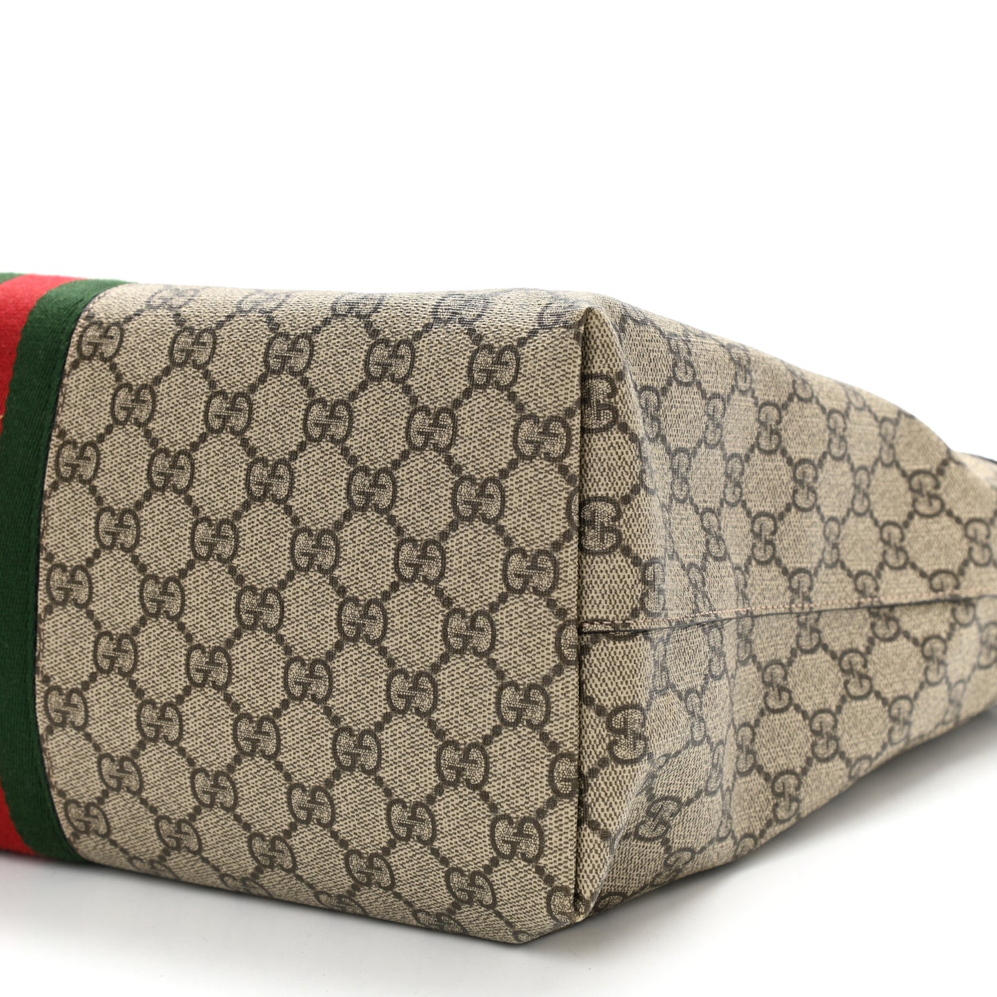 GG Supreme Monogram Textured Calfskin Web Medium Ophidia Shopping Tote Beige Ebony New Acero