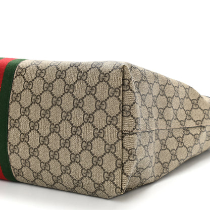 Gucci GG Supreme Monogram Textured Calfskin Web Medium Ophidia Shopping Tote Beige Ebony New Acero 10 of 11