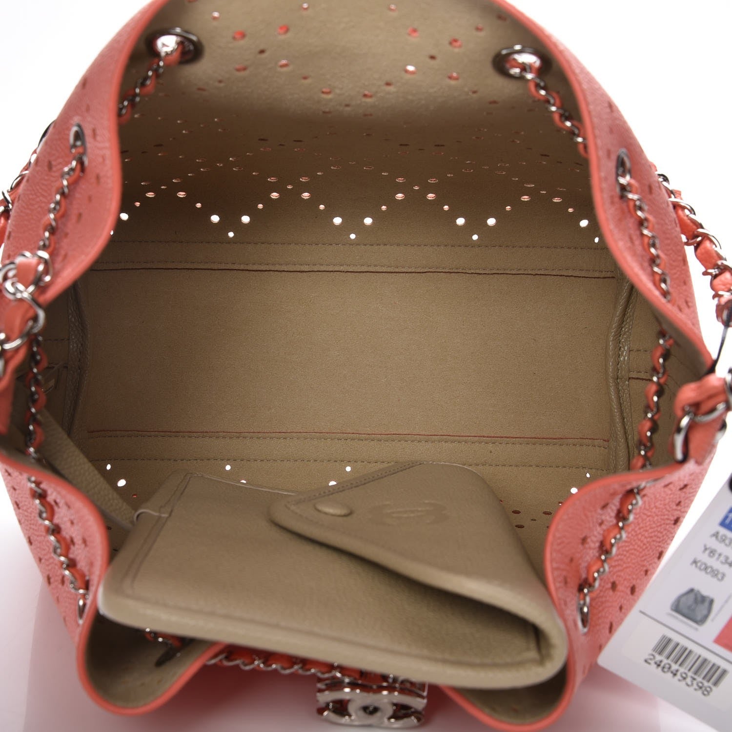 Chanel Caviar Perforated Drawstring CC Bag Coral Beige 5 of 9