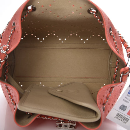 Chanel Caviar Perforated Drawstring CC Bag Coral Beige 5 of 9