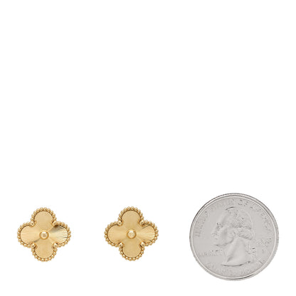 Van Cleef & Arpels 18K Yellow Gold Guilloche Vintage Alhambra Earrings 2 of 5