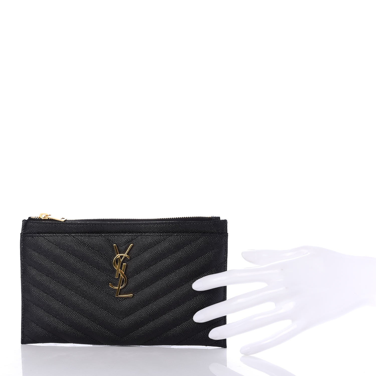 Saint Laurent Grain De Poudre Chevron Monogram Bill Pouch Black 2 of 6