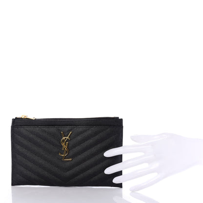 Saint Laurent Grain De Poudre Chevron Monogram Bill Pouch Black 2 of 6