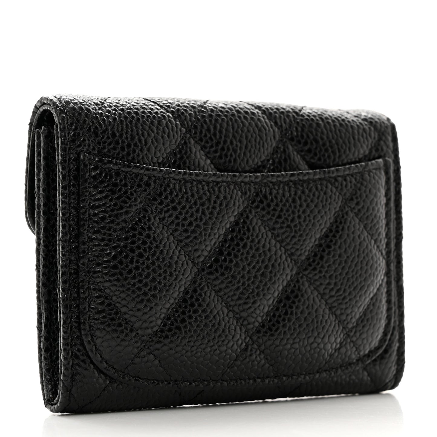 Caviar Quilted Flap Card Holder Wallet Black