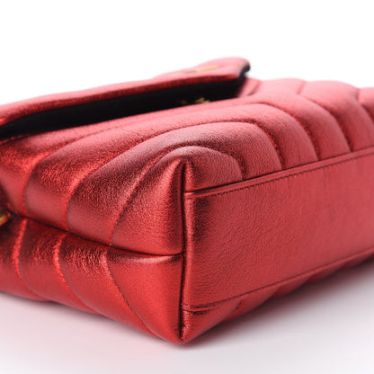 Saint Laurent Metallic Calfskin Matelasse Toy Loulou Monogram Chain Satchel Red 6 of 13
