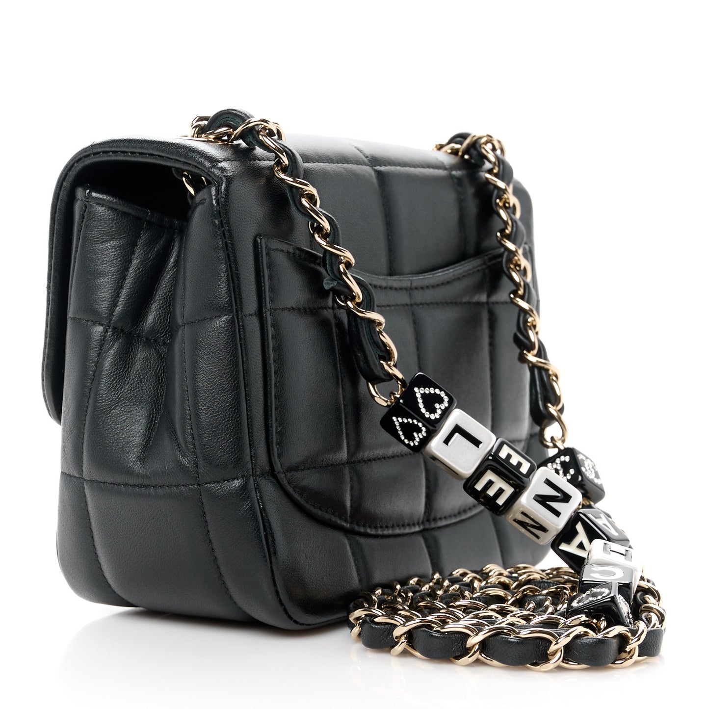 Lambskin Resin Crystal Square Quilted Mini Monacoco Flap Black