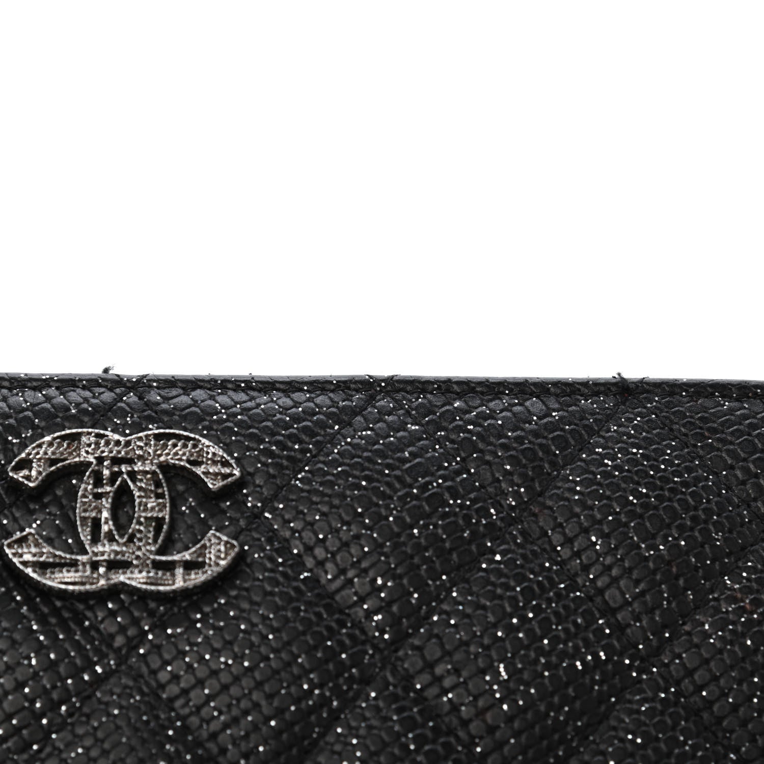 Chanel Glittered Calfskin Quilted Large Gusset Zip Wallet Black 10 of 12