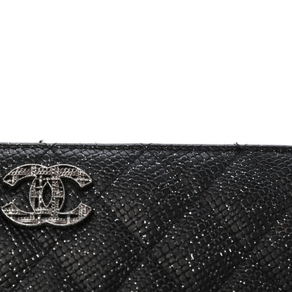 Chanel Glittered Calfskin Quilted Large Gusset Zip Wallet Black 10 of 12