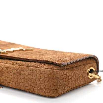 Saint Laurent Crocodile Embossed Suede Monogram Tassel Kate 99 Tan 9 of 9