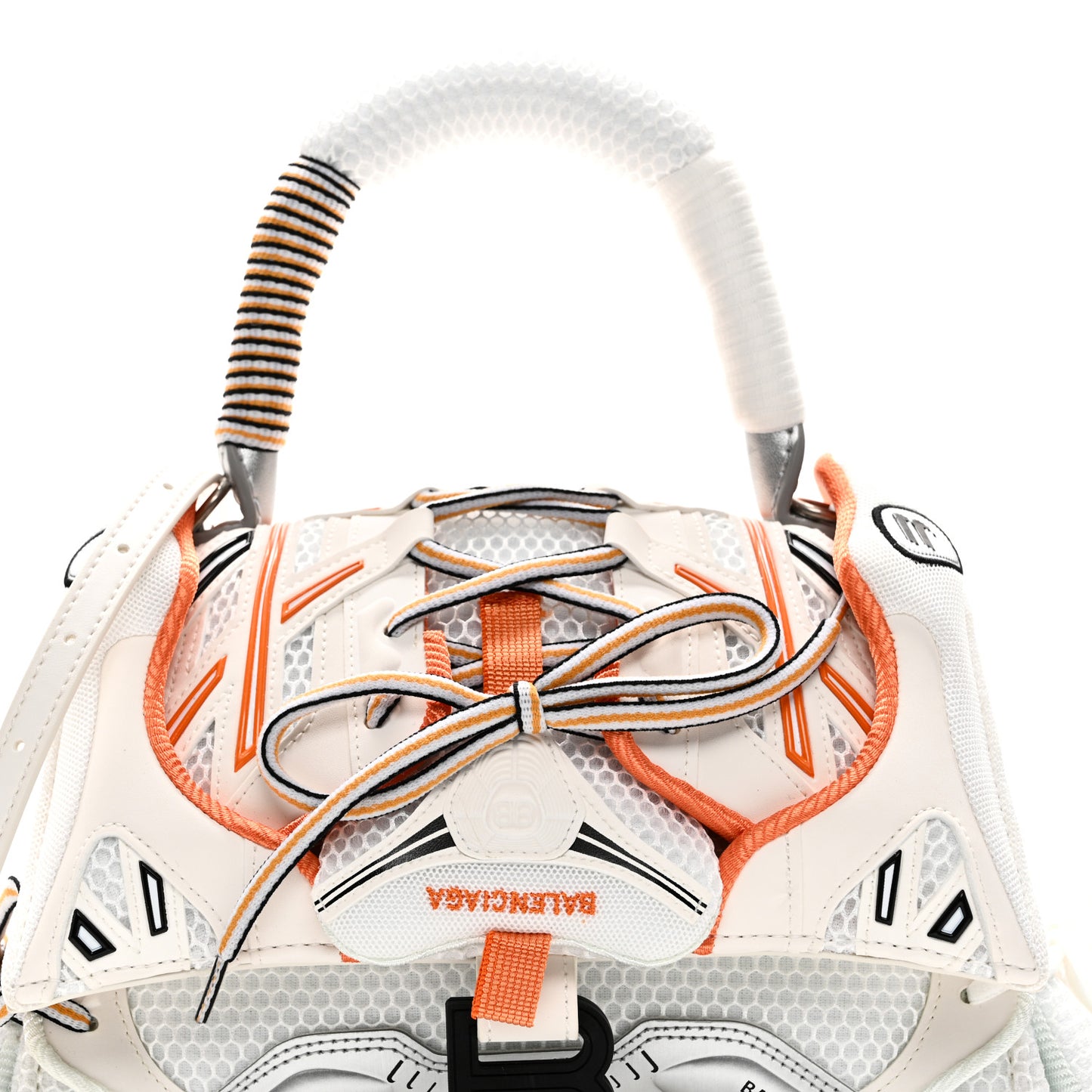 Faux Calfskin Fabric Glow In The Dark Small Sneakerhead Top Handle Bag White Orange