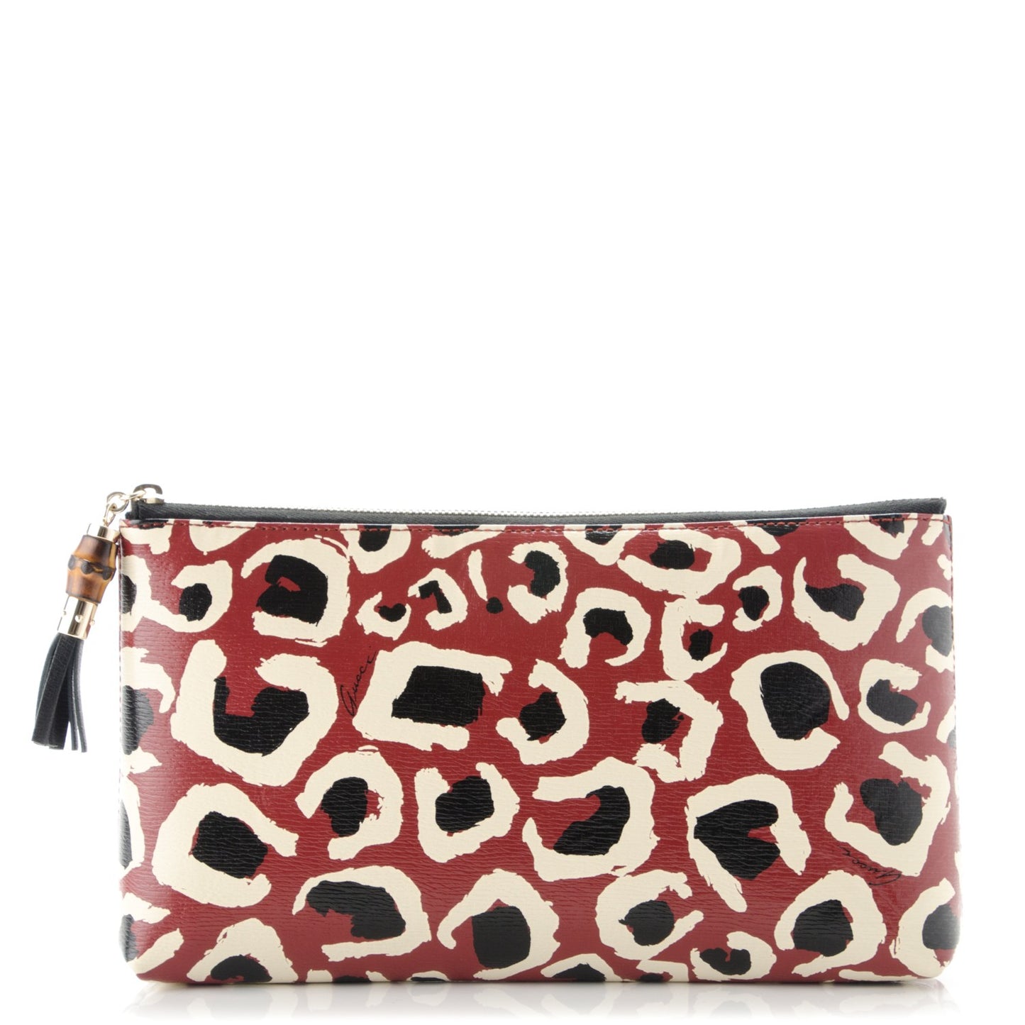 Patent Leopard Printed Large Pouch Red