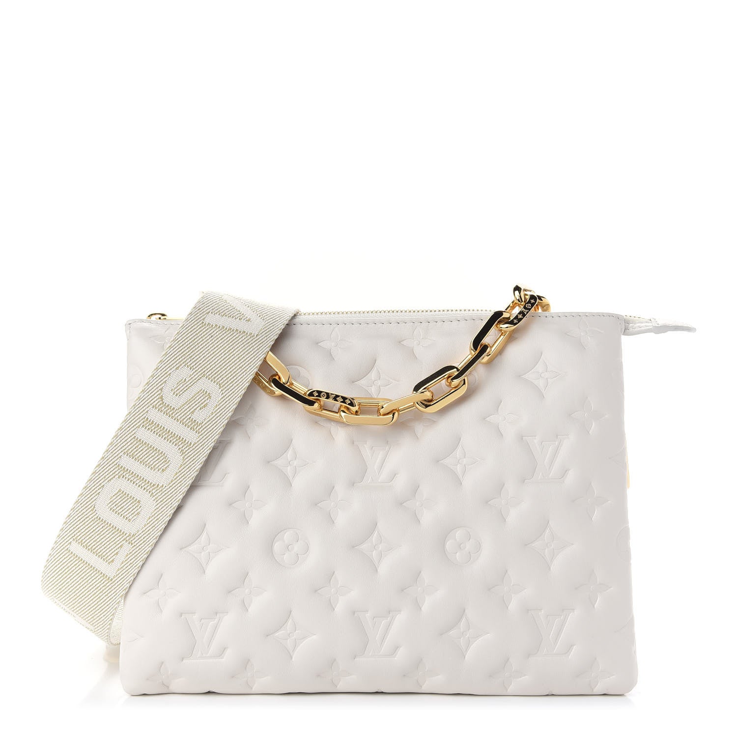 Louis Vuitton Lambskin Embossed Monogram Coussin PM Beige Cream 1 of 7