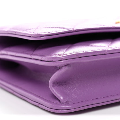 Chanel Lambskin Quilted Pick Me Up Wallet On Chain WOC Purple 10 of 14