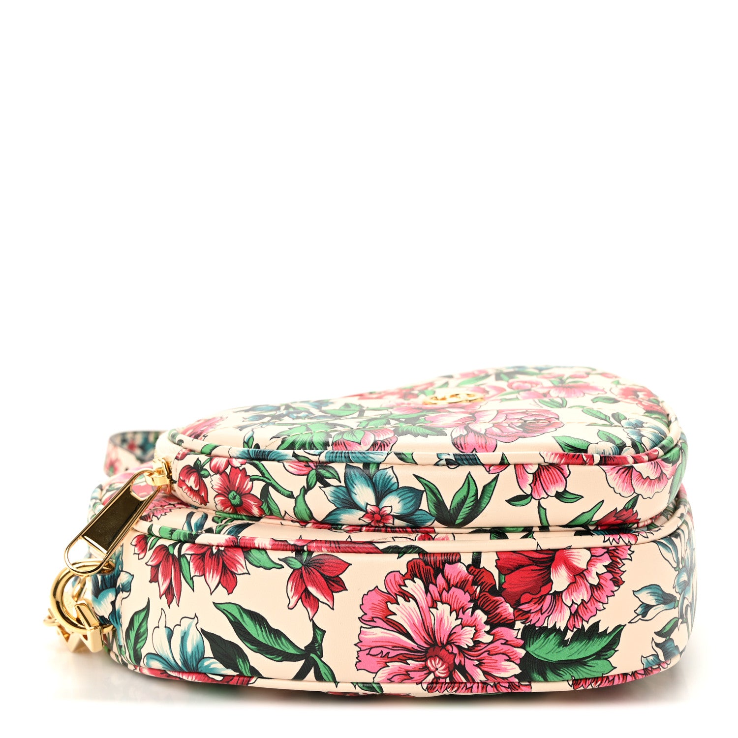 Gucci Calfskin Matelasse Diagonal Brit Roses Print Mini Interlocking G Heart Shoulder Bag  White Multicolor 4 of 11