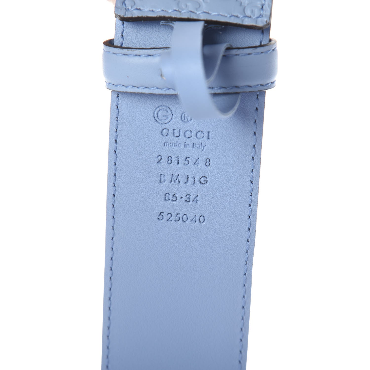 Gucci Soft Microguccissima Margaux Calfskin Belt 85 34 Mineral Blue 3 of 5