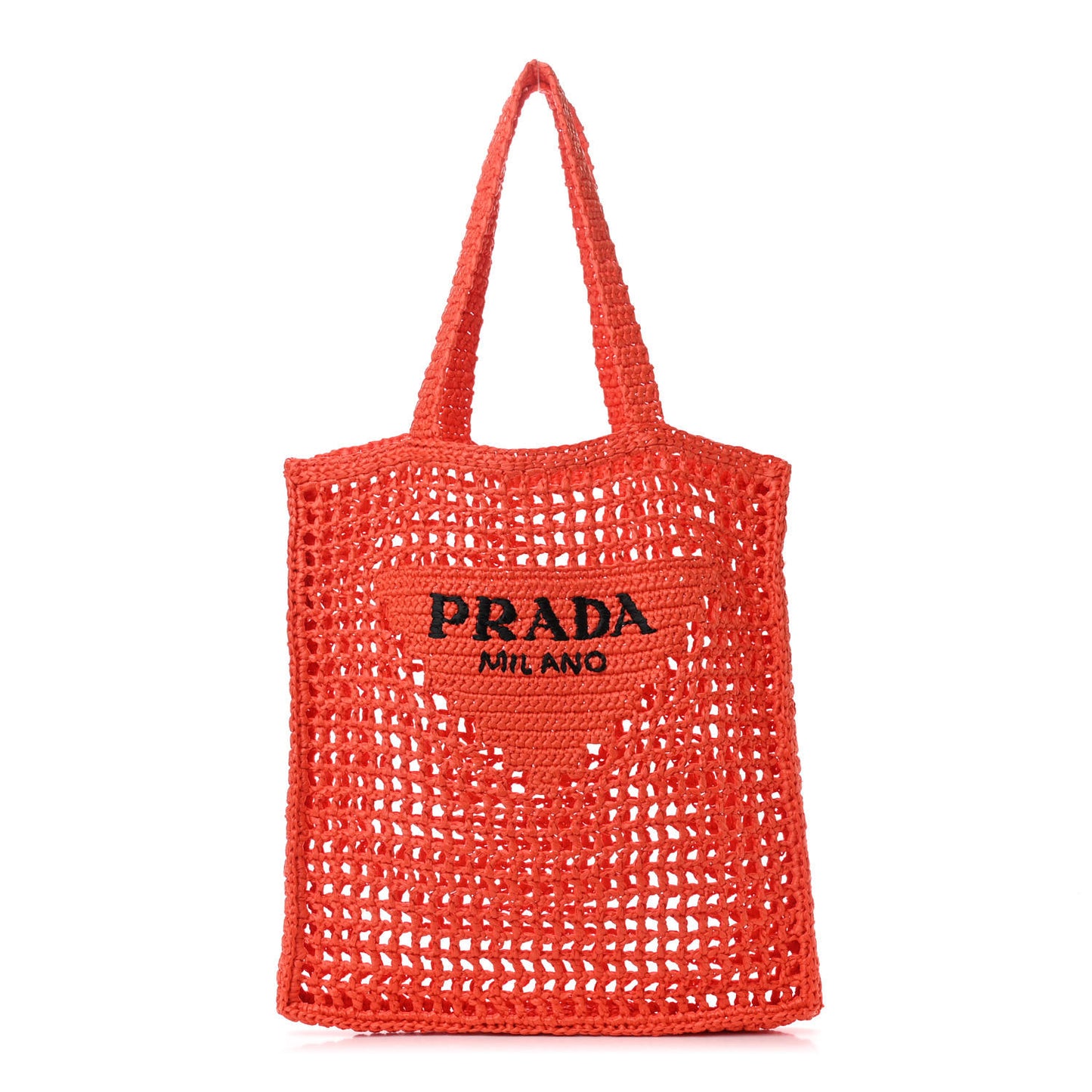 Yarn Raffia Effect Crochet Logo Embroidered Tote Bag Arancio