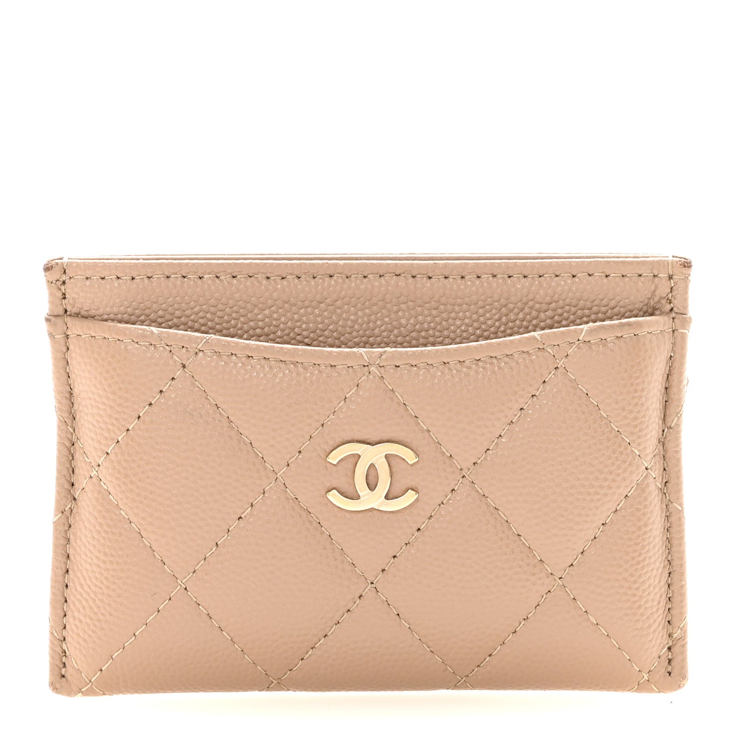 Caviar Quilted Card Holder Beige